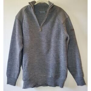 Wool Overs Mens L British Wool Leather Elbow Shoulder Patches Sweater 1/4 Zip